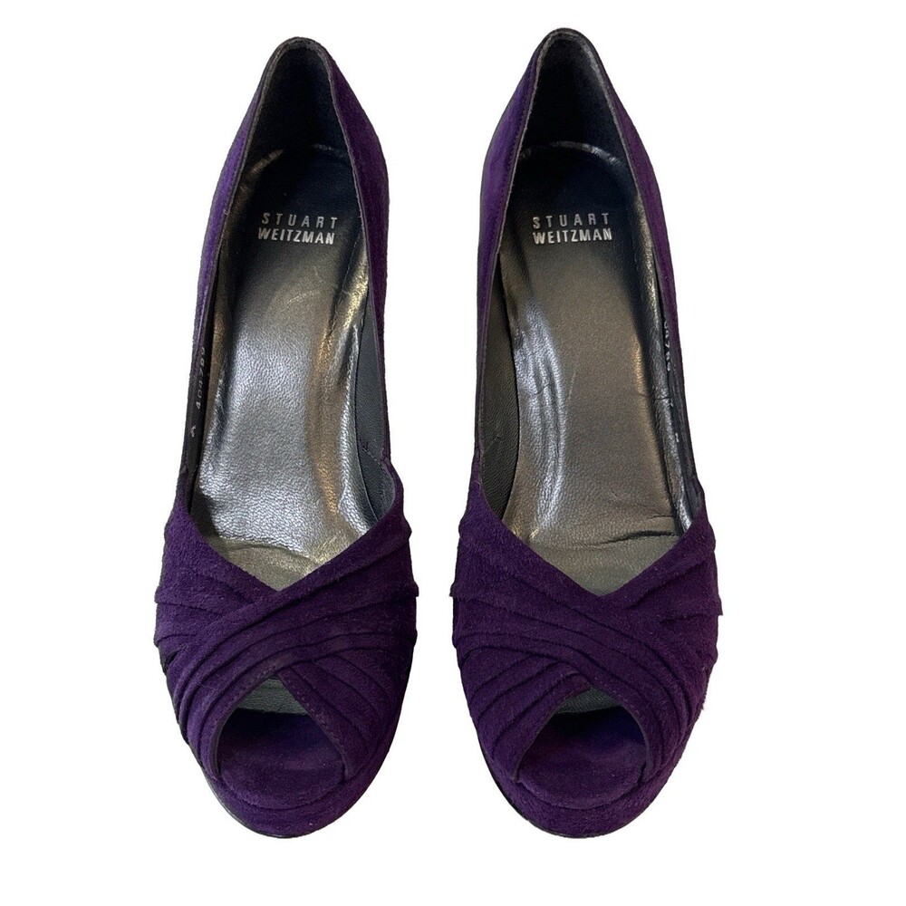 Stuart Weitzman Purple Suede Peep Toe Heels Size 7N Platform Pumps